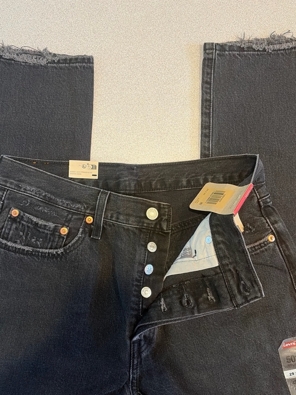 Levi's 501 Original High Rise Black Distressed Jeans Size 29x30 - Picture 2 of 4
